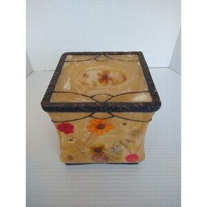 Vintage India Ink Fresh Fields Pressed Wildflower Tissue Box Cover Boho Cottage